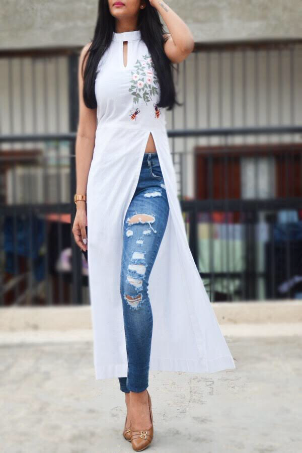 Classic-white-Kurti-paired-with-denim-jeans
