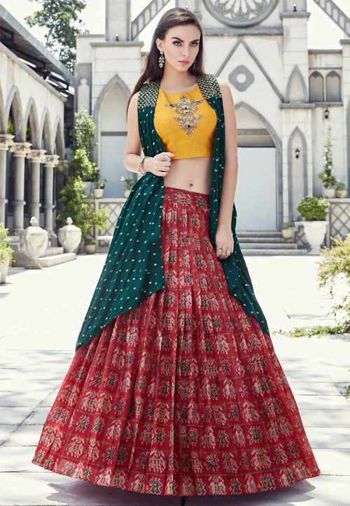 Lehenga style saree with a crop top