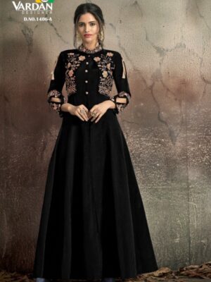 Black Embroidered Gown With Attached Koti