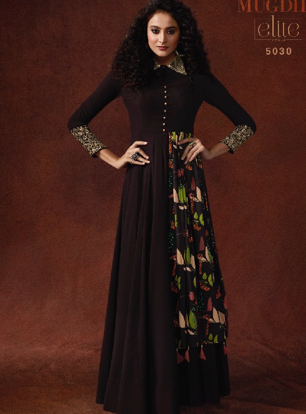 Wedding Festive Anarkali Gown - Coffee Brown Floral Printed Anarkali Gown –  Empress Clothing