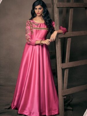 Magenta Embroidered Party Wear Gown