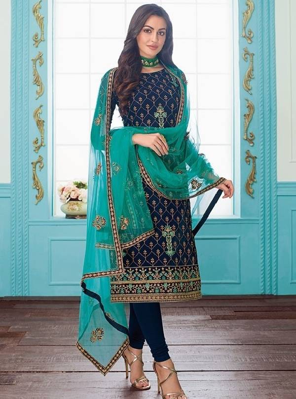 navy blue suit contrast dupatta