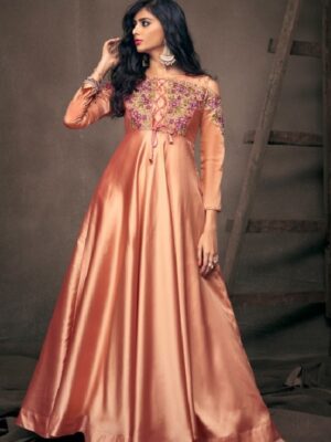 Peach Embroidered Party Wear Gown