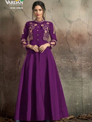 Purple Embroidered Gown With Attached Koti