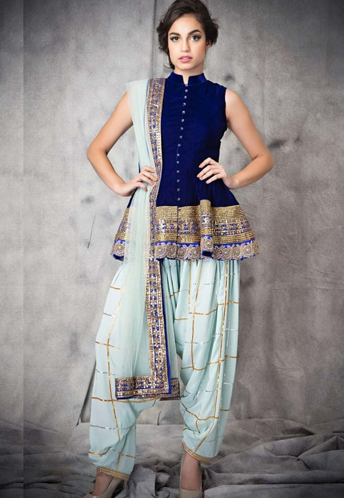 Jacket style short Kurti with Patiala salwar
