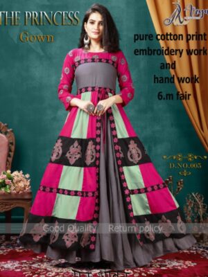 Multicolor Digital Printed And Embroidered Gown