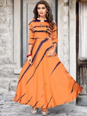 Orange Long Printed Casual Wear Gown