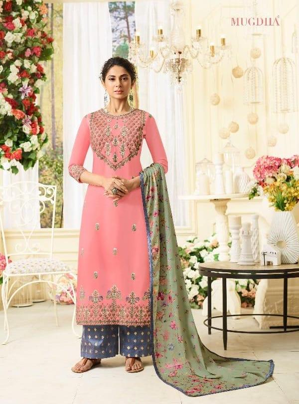 Pink Embroidered Party Wear Suit With Green Dupatta | Latest Kurti Designs