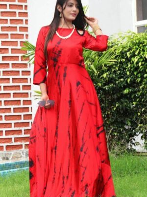 Red Long Printed Casual Wear Gown