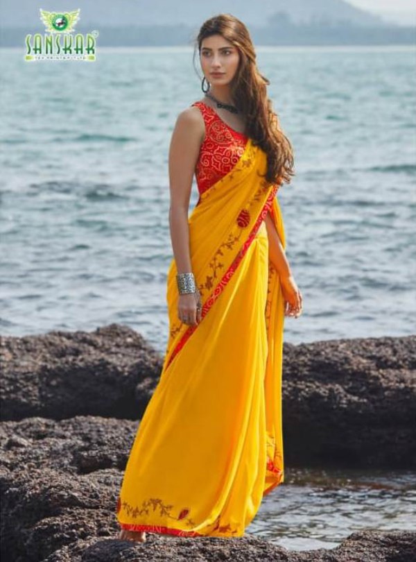 yellow-georgette-printed-saree