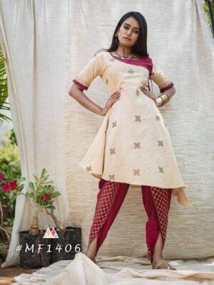 Trendy Designer Khadi Cream Kurti With Ankle Pant