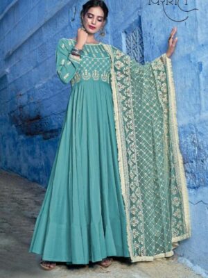 Traditional Turquoise Blue Gown For Festival