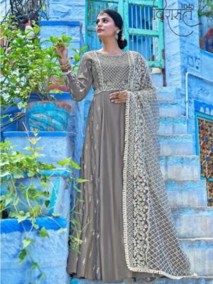 Heavy Embroidered Grey Party Wear Gown