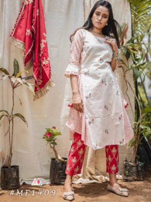 Embroidered Fancy Khadi Kurti With Ankle Pant