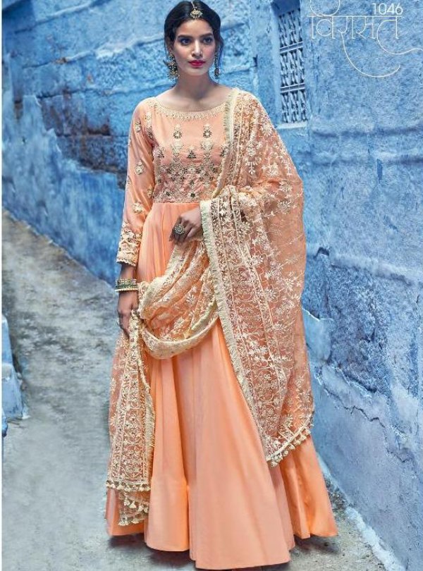 Pretty Peach Floor Length Dress - Rana's by Kshitija