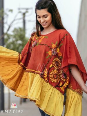 Embroidered Khadi Top With Poncho