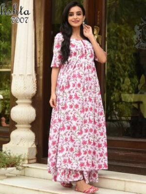 Digital Printed White Floral Casual Wear Kurti With Palazzo