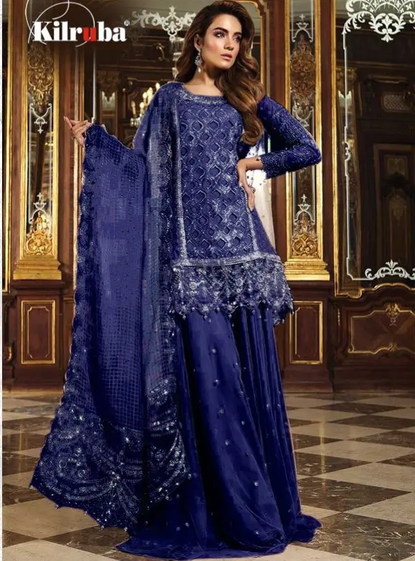 Embroidered Royal Blue Pakistani Occasion Suit | Latest Kurti Designs