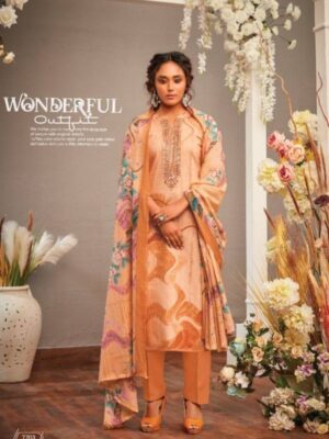 Dusty Peach Cotton Digital Printed Suit With Kashmiri Embroidery