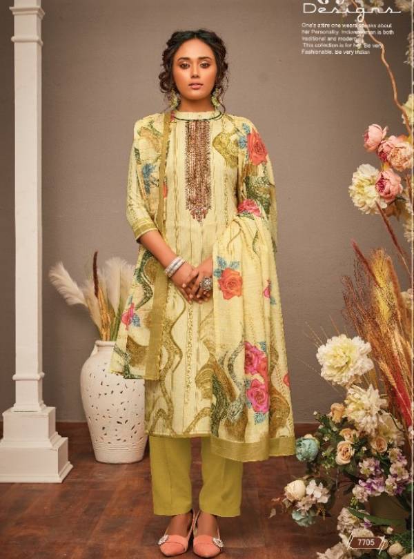 Green Lime Cotton Digital Printed Suit With Kashmiri Embroidery
