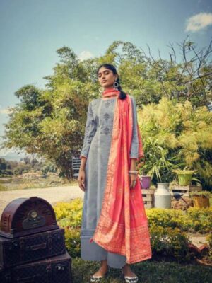 Grey Party Wear Suit With Peach Dupatta