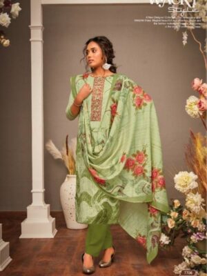 Light Green Cotton Digital Printed Suit With Kashmiri Embroidery