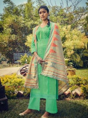 Light Green Party Wear Suit With Cotton Dupatta