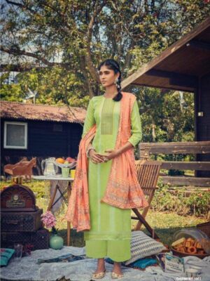 Lime Green Party Wear Suit With Peach Dupatta