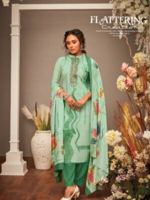 Mint Blue Cotton Digital Printed Suit With Kashmiri Embroidery