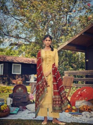 Mustard Party Wear Suit With Maroon Dupatta