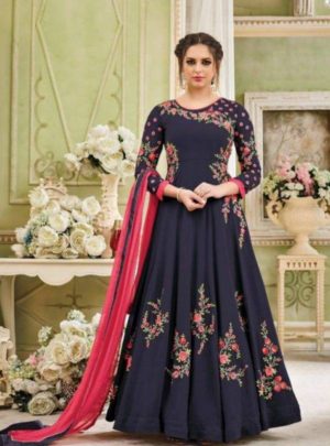Navy Blue Party Wear Anarkali Suit With Pink Dupatta | Latest Kurti Designs
