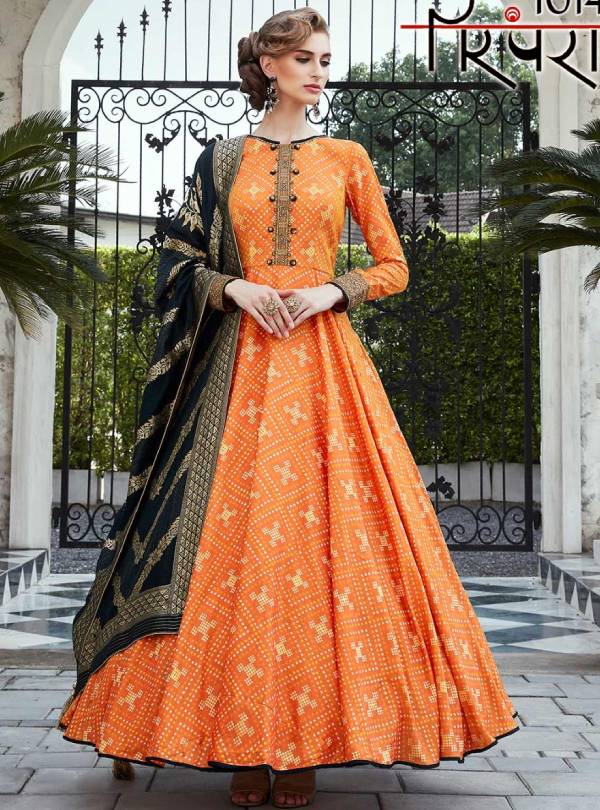 Orange Party Wear Gown With Black ...