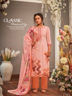 Peach Cotton Digital Printed Suit With Kashmiri Embroidery