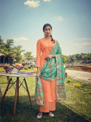 Peach Party Wear Suit With Turquoise Blue Dupatta