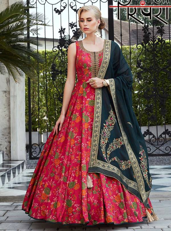 Georgette Laddi Pattern Anarkali Style Gown with Matching Dupatta and  Thread-Sequins Embroidery | Exotic India Art