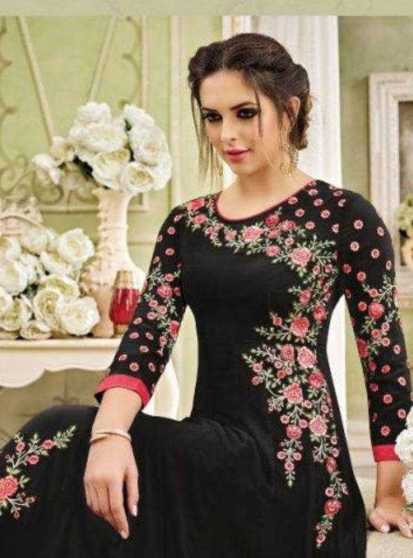 Designer Embroidered Black Gown Party Wear | gown black colour