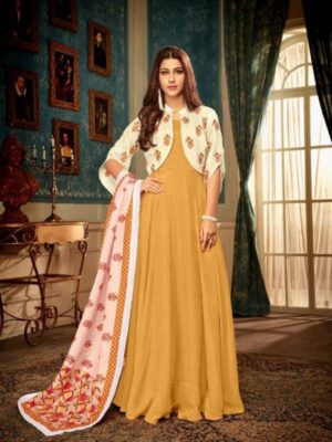 Yellow Party Wear Anarkali Suit With Jacket