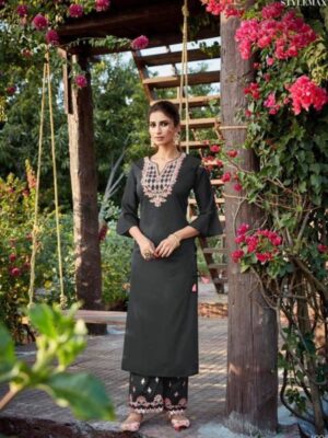Black Embroidered Party Wear Palazzo Suit