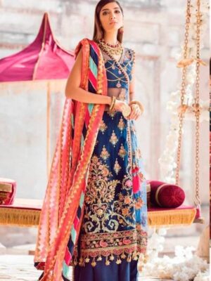 Blue Georgette Embroidered Party Wear Palazzo Suit