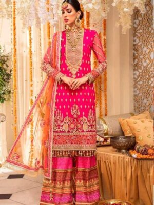 Magenta Georgette Embroidered Party Wear Palazzo Suit