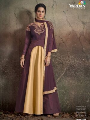 Purple And Cream Tapeta Silk Party Wear Gown