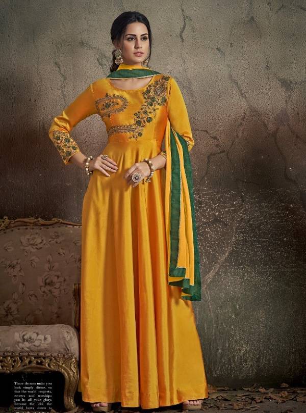 Yellow Satin Silk Gown with Intricate Sequence Work Jacket