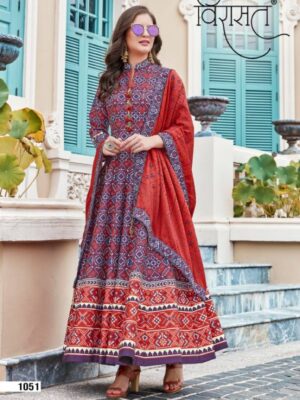 Red And Blue Heavy Killer Silk Anarkali Suit