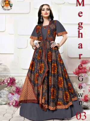 Pretty Cotton Rayon Digital Printed Party Wear Gown