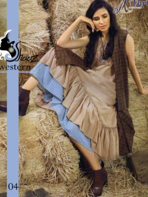 Beige Rayon Cotton Dress With Brown Koti