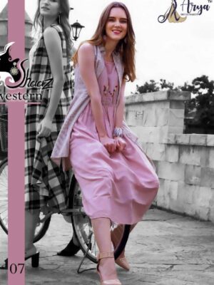 Light Pink Rayon Cotton Dress With Beautiful Koti