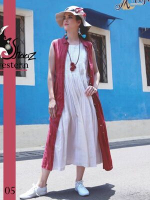 White Rayon Cotton Dress With Red Koti