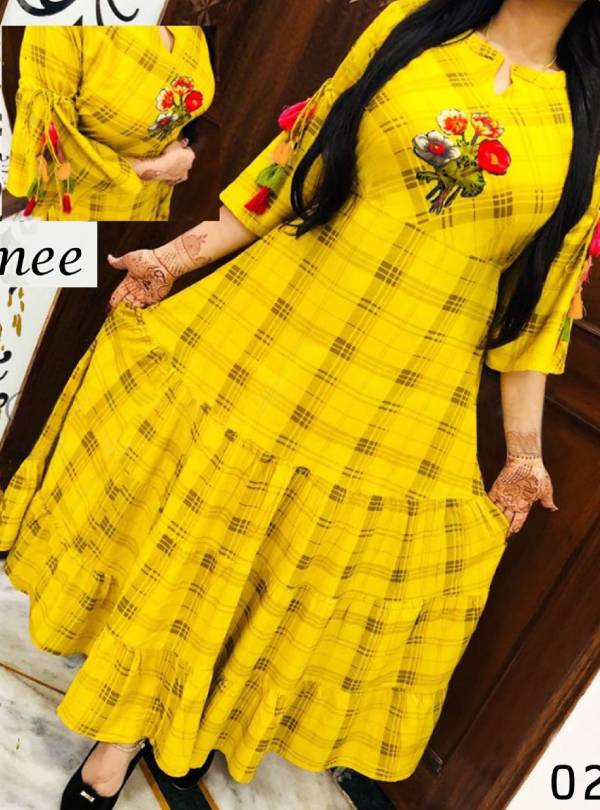 Rayon Printed Yellow Nayra Kurti Pants & Dupatta Set - Absolutely Desi