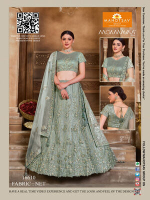 Dusty Green Embroidered Party Wear Lehenga
