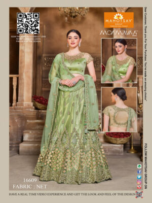 Latest Light Green Embroidered Party Wear Lehenga